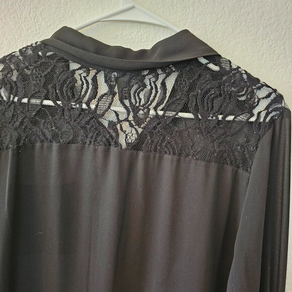 A. Byer Black Women's Size XL Button Top with Lace Detail 3/4 Sleeve - Picture 6 of 6